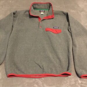 Patagonia Synchilla Gray Pullover with Red Trim